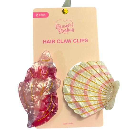 Seashells Pearlized Ocean 2 Large Claw Hair Clips Frasier Sterling New With Tags - Picture 1 of 2